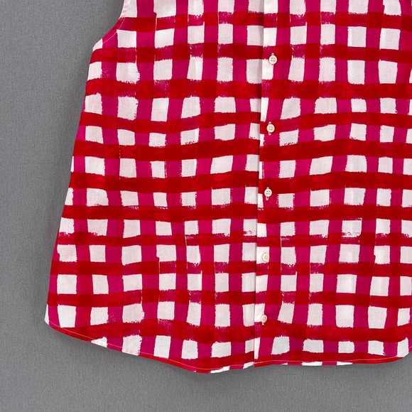 MARNI X UNIQLO Checked top Womens White Red Sleeveless Pleat Front Collared - Picture 9 of 16